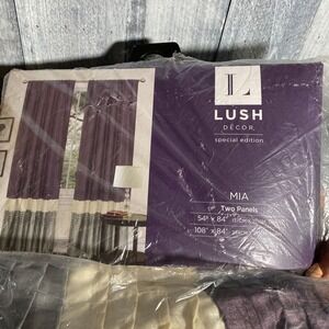 Lush Decor Mia Curtains Window Panel Set 2 Drapes Purple Grey New